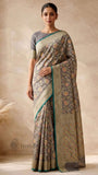 Grey Color Pure Banarasi Handloom Khaddi Georgette Saree- Water Zari