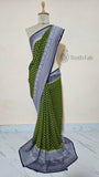 Olive Green Pure Banarasi Handloom Khaddi Georgette Saree- Water Zari