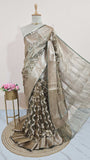 Army green Banarasi Handloom Tissue Silk Saree - Truth Fab