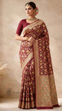 Maroon Color Pure Handloom Khaddi Georgette Saree- Water Zari