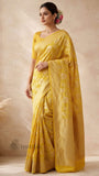 Lemon Yellow Pure Banarasi Handloom Khaddi Georgette Saree- Water Zari