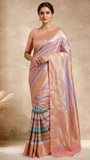 Multi Color Pure Handloom Khaddi Georgette Saree- Water Zari