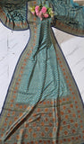 Persian Green Pure Banarasi Handloom Khaddi Georgette Saree- Antique Zari