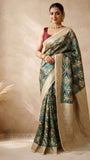 Mehndi Green Pure Banarasi Handloom Tussar Georgette Saree