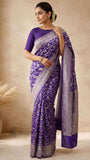 Berry Blue Pure Banarasi Handloom Khaddi Georgette Saree- Water Zari