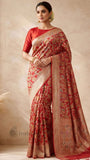 Blood Red Pure Banarasi Handloom Khaddi Georgette Saree- Water Zari