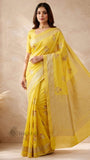 Flax Yellow Pure Banarasi Handloom Khaddi Georgette Saree- Meenakari Design