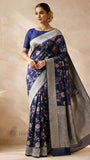 Indigo Blue Pure Banarasi Handloom Khaddi Georgette Saree- Meenakari Design