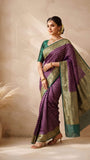 violet Pure Banarasi Handloom Khaddi Georgette Saree- Antique Zari