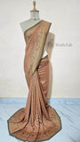 Rosy Brown Pure Banarasi Handloom Khaddi Georgette Saree- Antique Zari