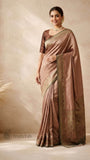 Rosy Brown Pure Banarasi Handloom Khaddi Georgette Saree- Antique Zari