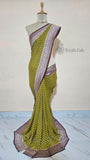 Olive Green Pure Banarasi Handloom Khaddi Georgette Saree- Water Zari