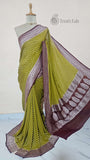 Olive Green Pure Banarasi Handloom Khaddi Georgette Saree- Water Zari