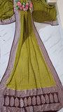 Olive Green Pure Banarasi Handloom Khaddi Georgette Saree- Water Zari