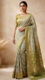 Pastel Green Pure Banarasi Handloom Khaddi Georgette Saree- Water Zari