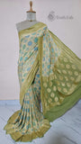Pastel Green Pure Banarasi Handloom Khaddi Georgette Saree- Water Zari