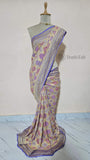 Multi Color Pure Banarasi Handloom Khaddi Georgette Saree- Water Zari