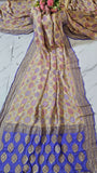 Multi Color Pure Banarasi Handloom Khaddi Georgette Saree- Water Zari