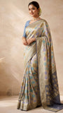Multi Color Pure Banarasi Handloom Khaddi Georgette Saree- Water Zari