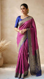 Magenta Pure Banarasi Handloom Khaddi Georgette Saree- Antique Zari