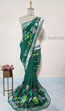 Forest Green Pure Banarasi Handloom Tussar Georgette Saree
