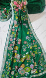 Forest Green Pure Banarasi Handloom Tussar Georgette Saree