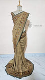 Sand Beige Pure Banarasi Handloom Khaddi Georgette Saree- Antique Zari