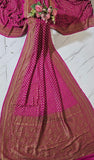 Magenta Pink Pure Banarasi Handloom Khaddi Georgette Saree- Antique Zari