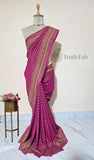 Magenta Pink Pure Banarasi Handloom Khaddi Georgette Saree- Antique Zari
