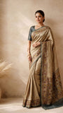 Sand Beige Pure Banarasi Handloom Khaddi Georgette Saree- Antique Zari