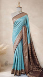Sky Blue Pure Banarasi Handloom Khaddi Georgette Saree- Water Zari