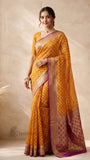 Orange Pure Banarasi Handloom Khaddi Georgette Saree- Water Zari