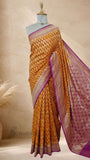Orange Pure Banarasi Handloom Khaddi Georgette Saree- Water Zari