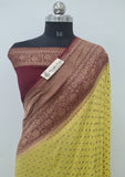 Yellow Color Pure Banarasi Handloom Khaddi Georgette Saree- Antique Zari