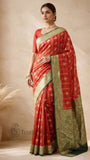 Red Pure Banarasi Handloom Khaddi Georgette Saree- Water Zari