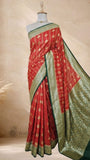 Red Pure Banarasi Handloom Khaddi Georgette Saree- Water Zari