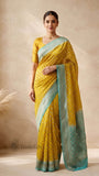 Mustard Yellow Pure Banarasi Handloom Khaddi Georgette Saree- Water Zari