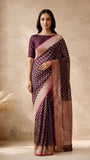 Deep Purple Pure Banarasi Handloom Khaddi Georgette Saree- Water Zari