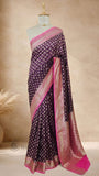 Deep Purple Pure Banarasi Handloom Khaddi Georgette Saree- Water Zari