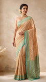 Cream Pure Banarasi Handloom Khaddi Georgette Saree- Water Zari