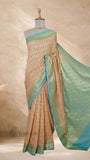 Cream Pure Banarasi Handloom Khaddi Georgette Saree- Water Zari