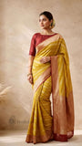 Turmeric Yellow Pure Banarasi Handloom Khaddi Georgette Saree- Water Zari