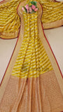 Turmeric Yellow Pure Banarasi Handloom Khaddi Georgette Saree- Water Zari