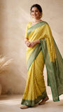 Mustard Yellow Banarasi Handloom Khaddi Georgette Saree- Water Zari