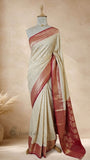Cream Pure Banarasi Handloom Khaddi Georgette Saree- Water Zari