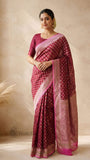 Rani Pink Pure Banarasi Handloom Khaddi Georgette Saree- Water Zari