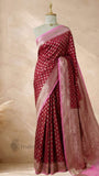 Rani Pink Pure Banarasi Handloom Khaddi Georgette Saree- Water Zari