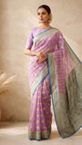 Lavender Purple Pure Banarasi Handloom Khaddi Georgette Saree- Water Zari