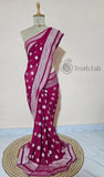Strawberry Pink Pure Banarasi Handloom Khaddi Georgette Saree- Water Zari