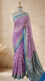 Lavender Purple Pure Banarasi Handloom Khaddi Georgette Saree- Water Zari